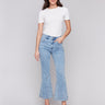 Stretch denim jeans with a blanket stitch hem detail by Charlie B.