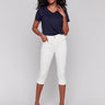 Natural capri pants with a slim leg and stretch twill fabric by Charlie B.