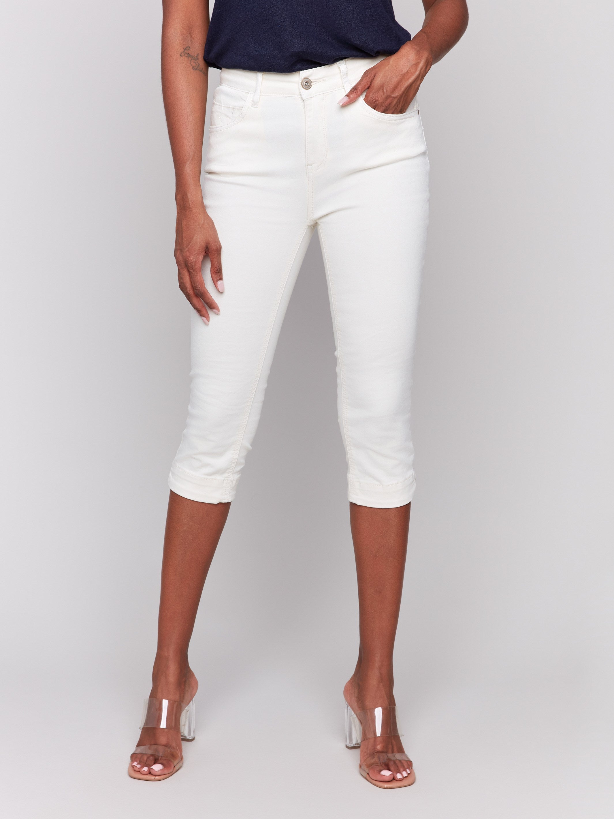 Knee-high cropped design in natural capri pants by Charlie B.