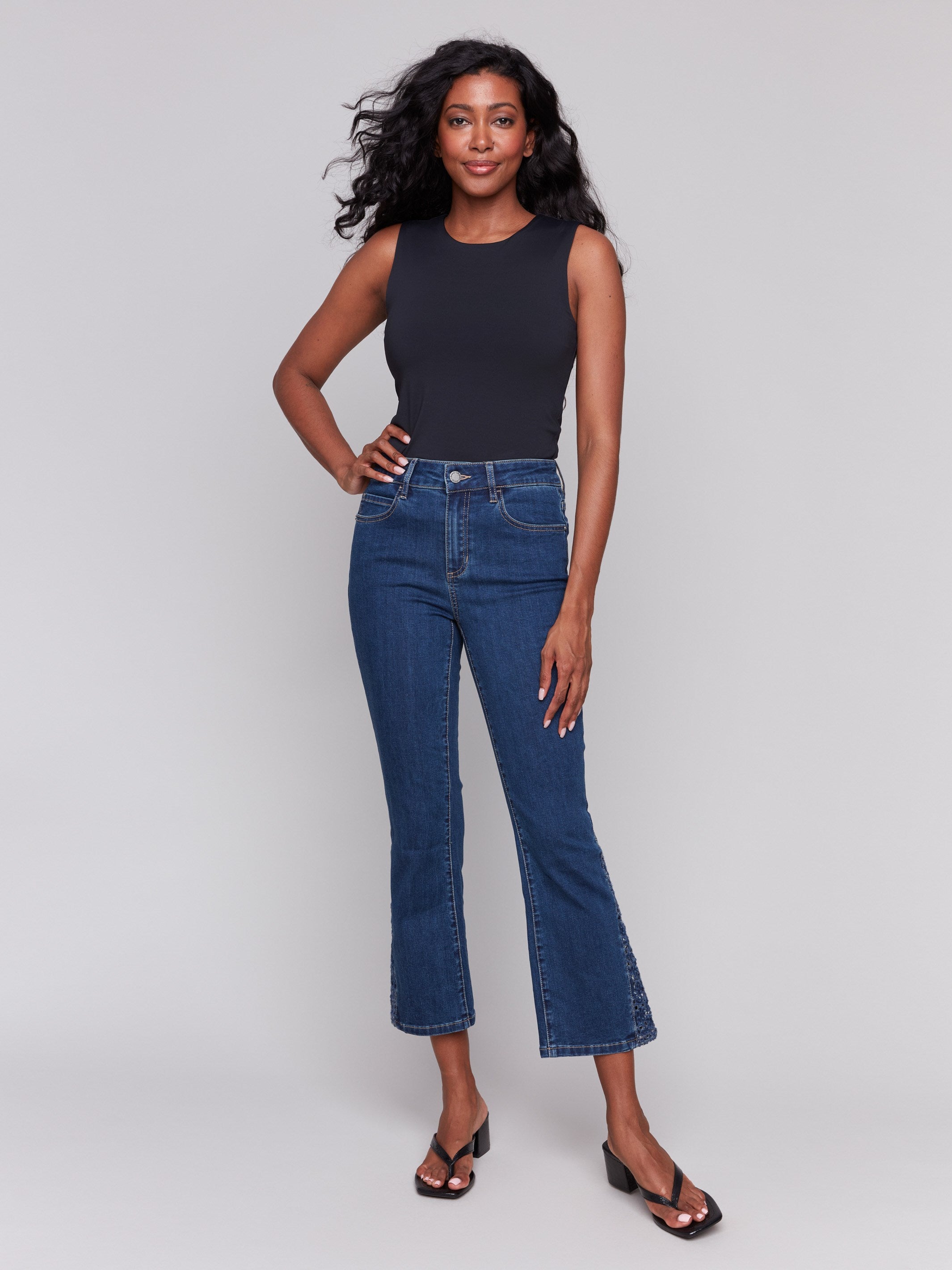 Indigo bootcut jeans with stretch denim for a comfortable fit by Charlie B.