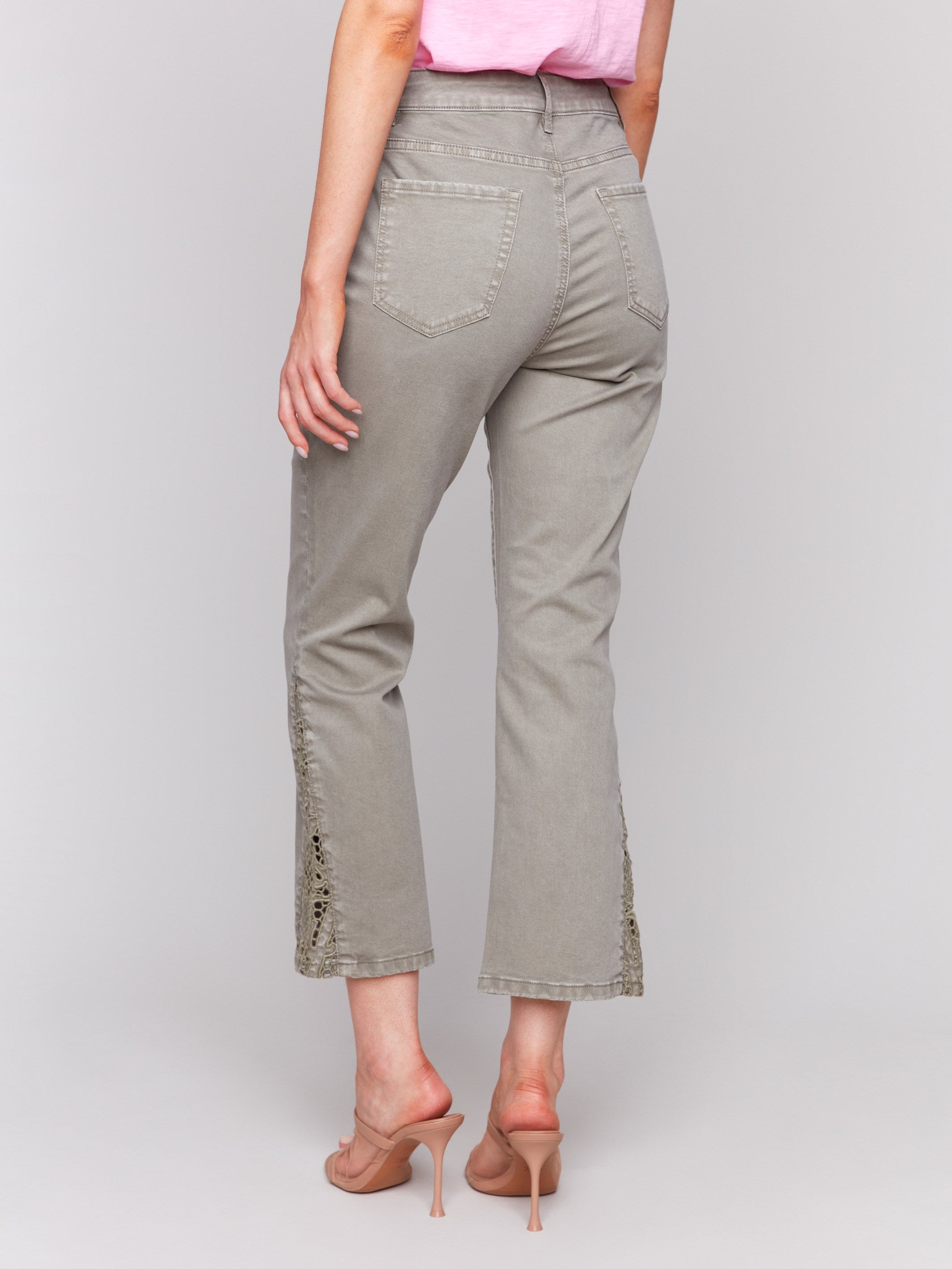 Regular rise bootcut pants in celadon with a unique style by Charlie B.