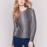 Charcoal grey ombre striped long-sleeved crop sweater with a crew neckline by Charlie B.