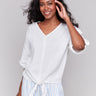 Linen blend top featuring a stylish V-neckline by Charlie B.