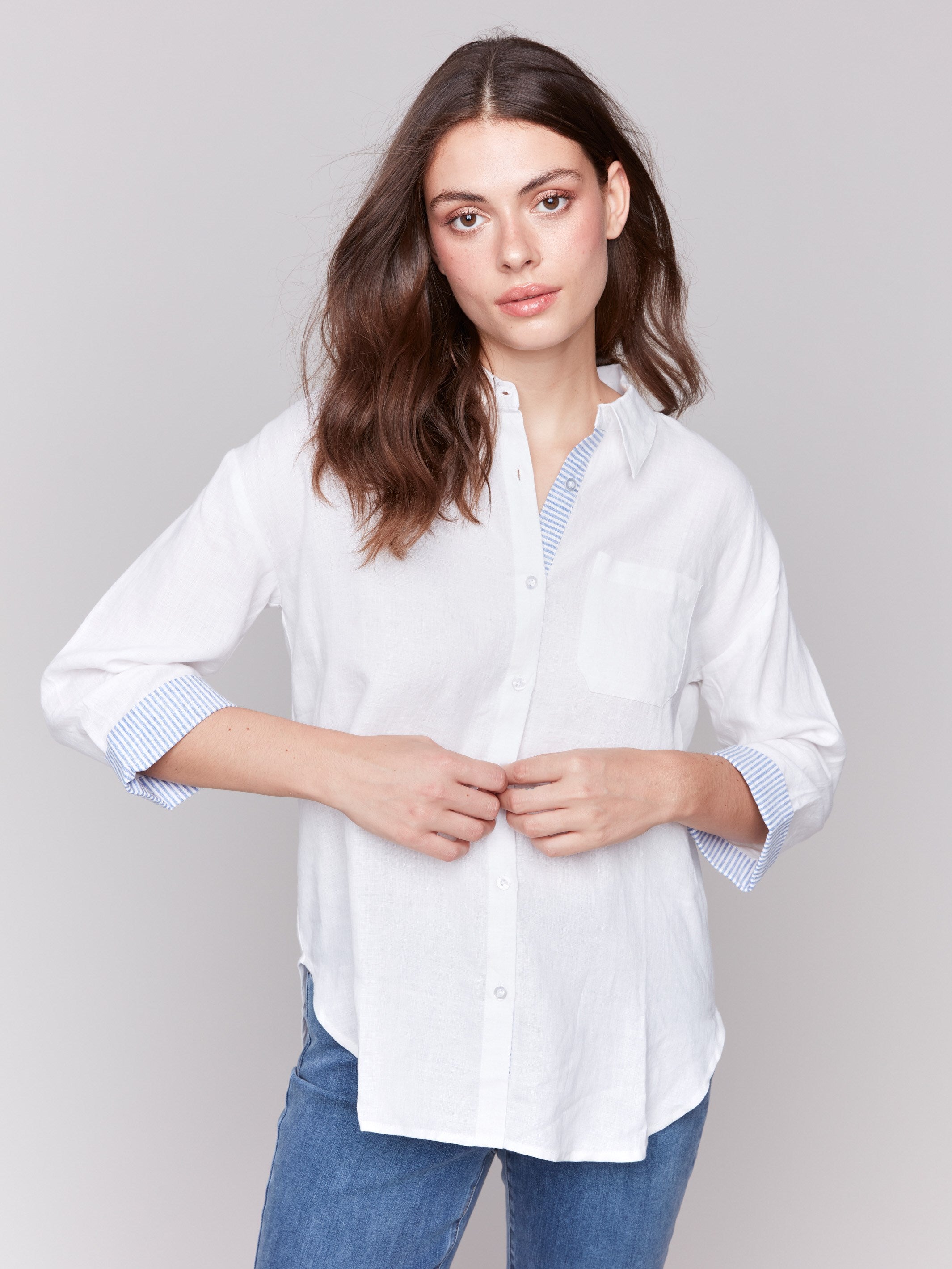 White linen shirt with a classic shirt collar by Charlie B.