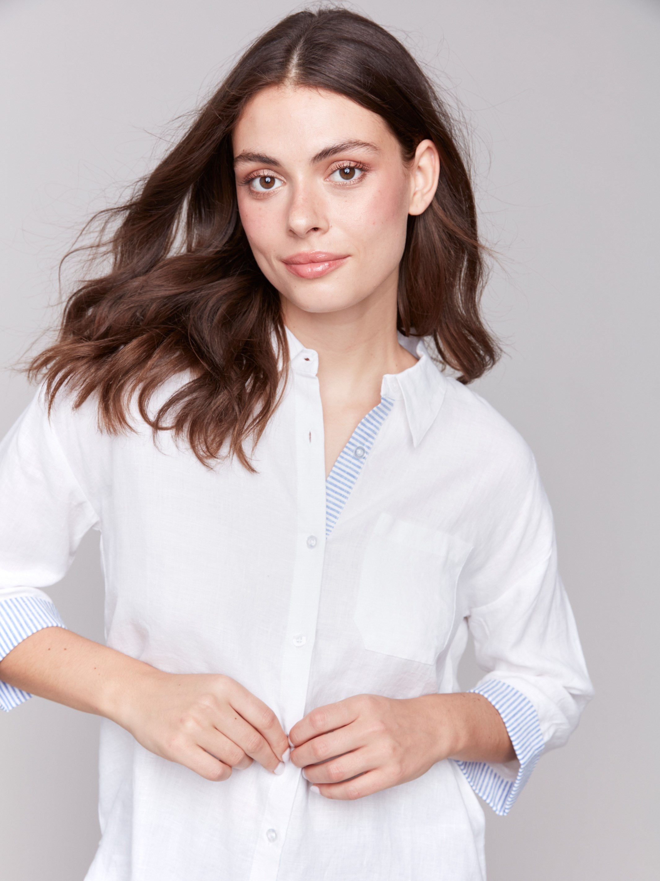 Linen blend shirt featuring drop shoulder sleeves by Charlie B.