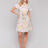 Knee length dress with button-front and pastel abstract pattern by Charlie B.