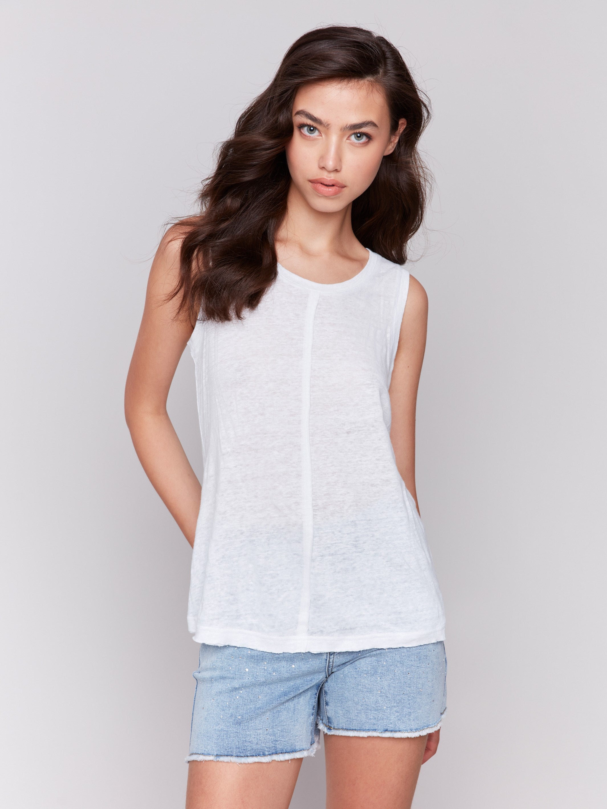 Linen blend sleeveless top featuring a crew neckline by Charlie B.