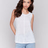 Linen blend sleeveless top featuring a crew neckline by Charlie B.