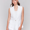 White linen blend vest with a 3/4 length design by Charlie B.