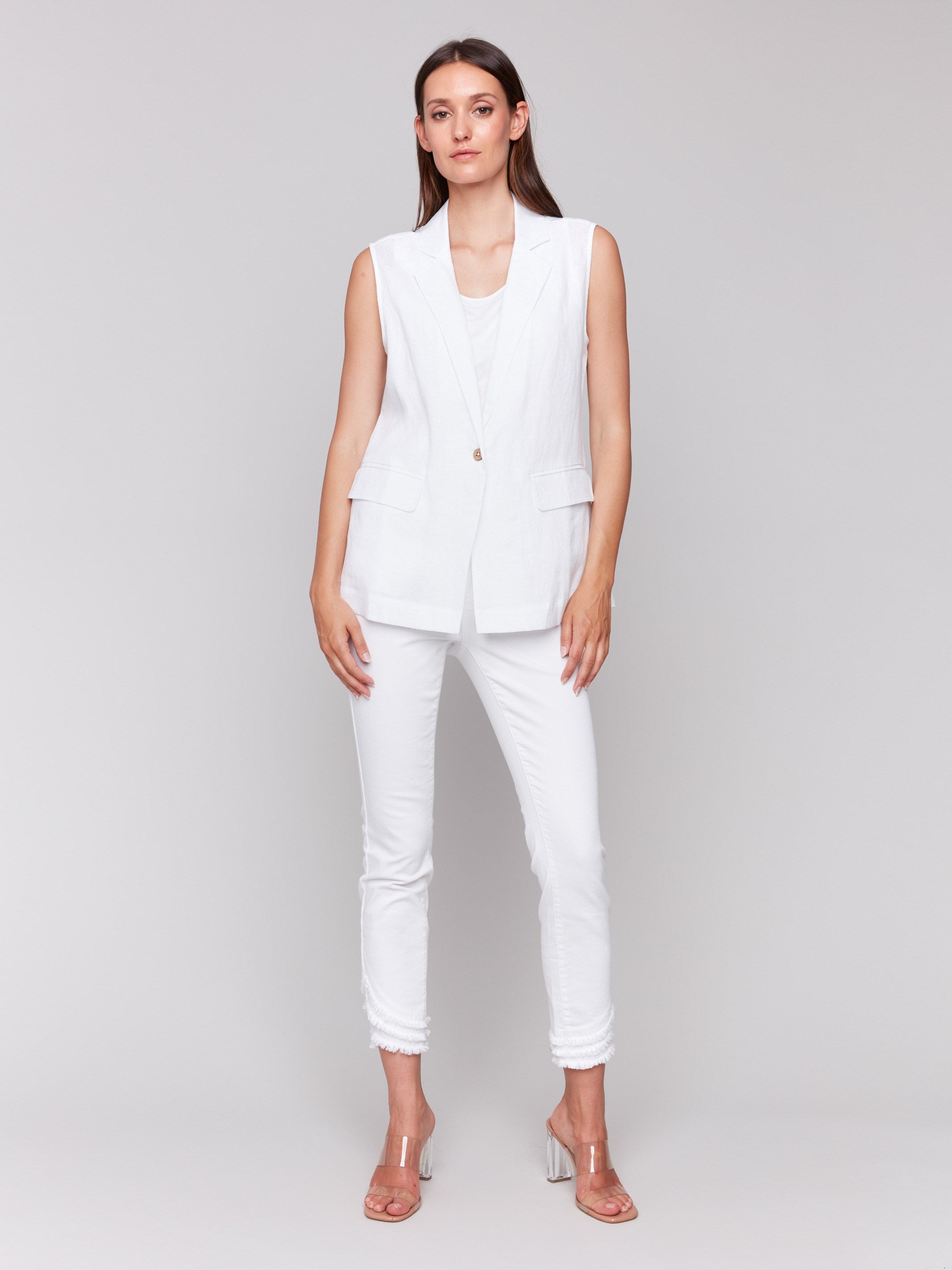 Stylish white vest featuring a lapel collar by Charlie B.