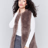 Taupe brown faux fur long vest without closure, featuring a soft and luxurious texture, perfect for a stylish and cozy look by Charlie B.