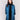 Long blue quilted puffer jacket with zipper front and rib knit collar and cuffs by Charlie B.