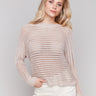 Champagne sweater with metallic fishnet knit design by Charlie B.