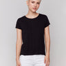 Black organic cotton tee with a classic crew neckline, by Charlie B.