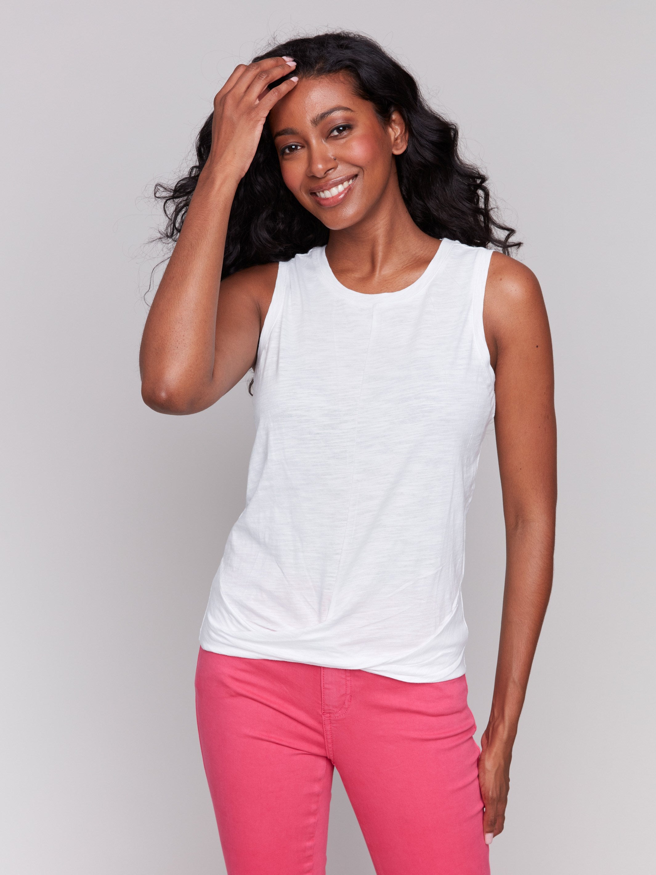 White organic cotton tank top with crew neckline by Charlie B.