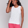 White organic cotton tank top with crew neckline by Charlie B.