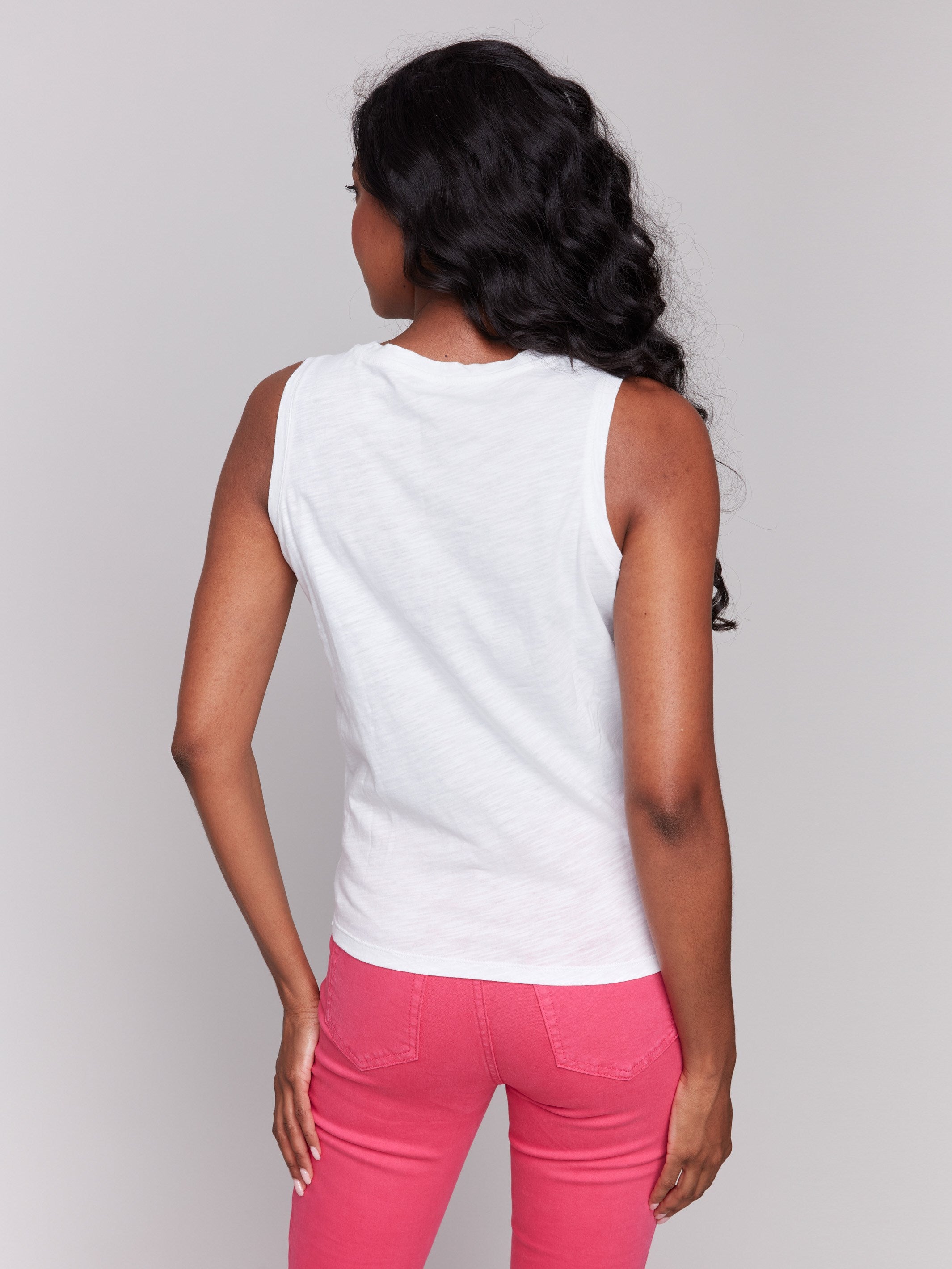 Organic Cotton Slub Tank Top with Knot Detail - White