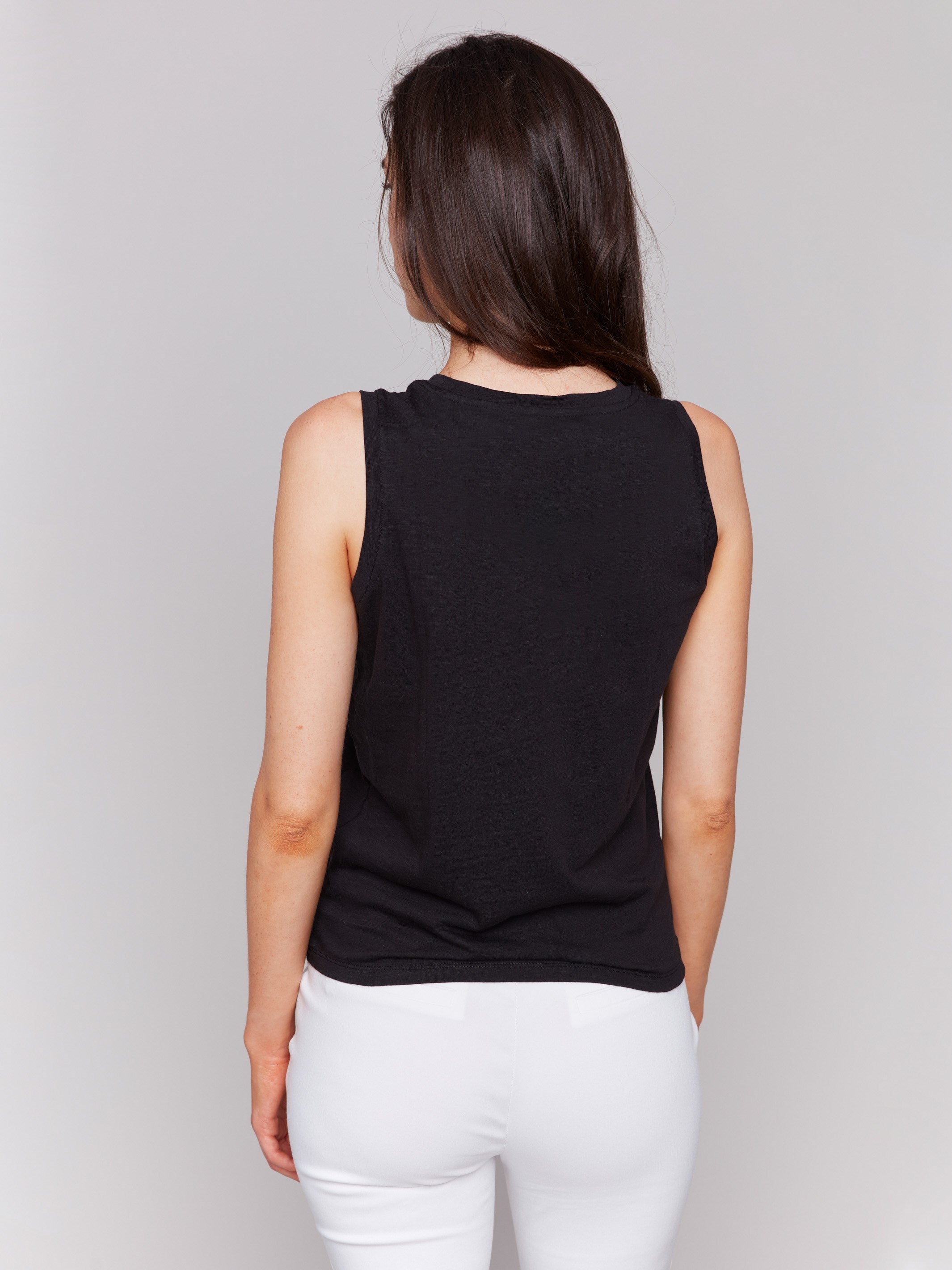 Black sleeveless design organic cotton tank top by Charlie B.