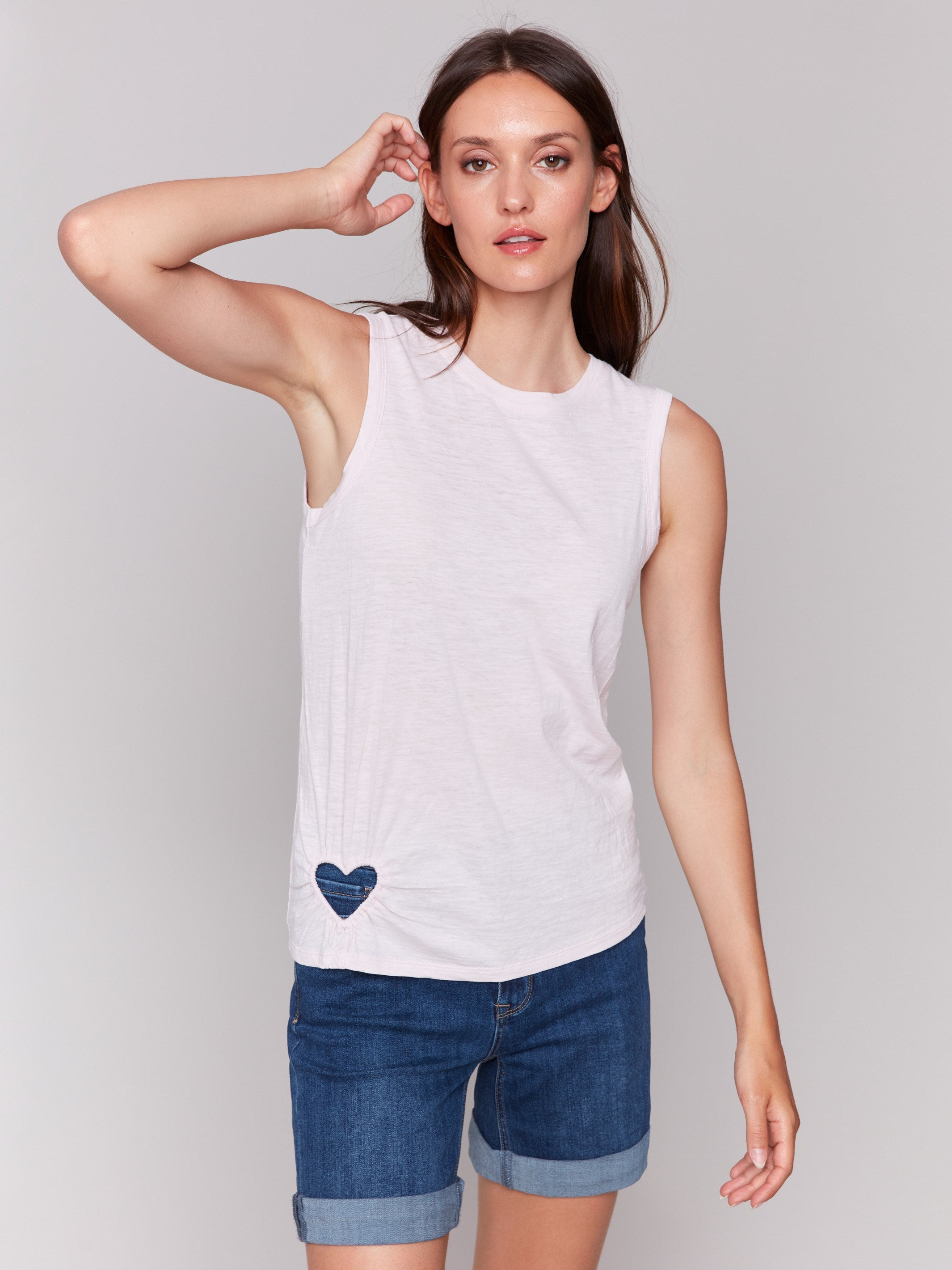 Petal pink tank top featuring a crew neckline by Charlie B.