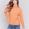 Orange ottoman cotton funnel neck sweater with a small front pocket, featuring long sleeves and a cozy style by Charlie B.