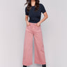 Woodrose cropped twill pants with front patch pockets and a flare leg by Charlie B.