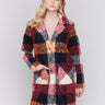 Cabernet red and multicolor plaid bouclé knit coat featuring a tailored collar and patch pockets by Charlie B.