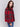 Short cranberry red plaid bouclé knit jacket with notch collar and welt pockets, featuring a full-button closure by Charlie B.