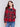 Short cranberry red plaid bouclé knit jacket with notch collar and welt pockets, featuring a full-button closure by Charlie B.