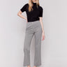 Truffle houndstooth plaid pull-on flared pants with high rise and back pockets by Charlie B.