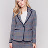 Plaid woven blazer with a lapel notch collar and hood, featuring welt pockets and button closure by Charlie B.