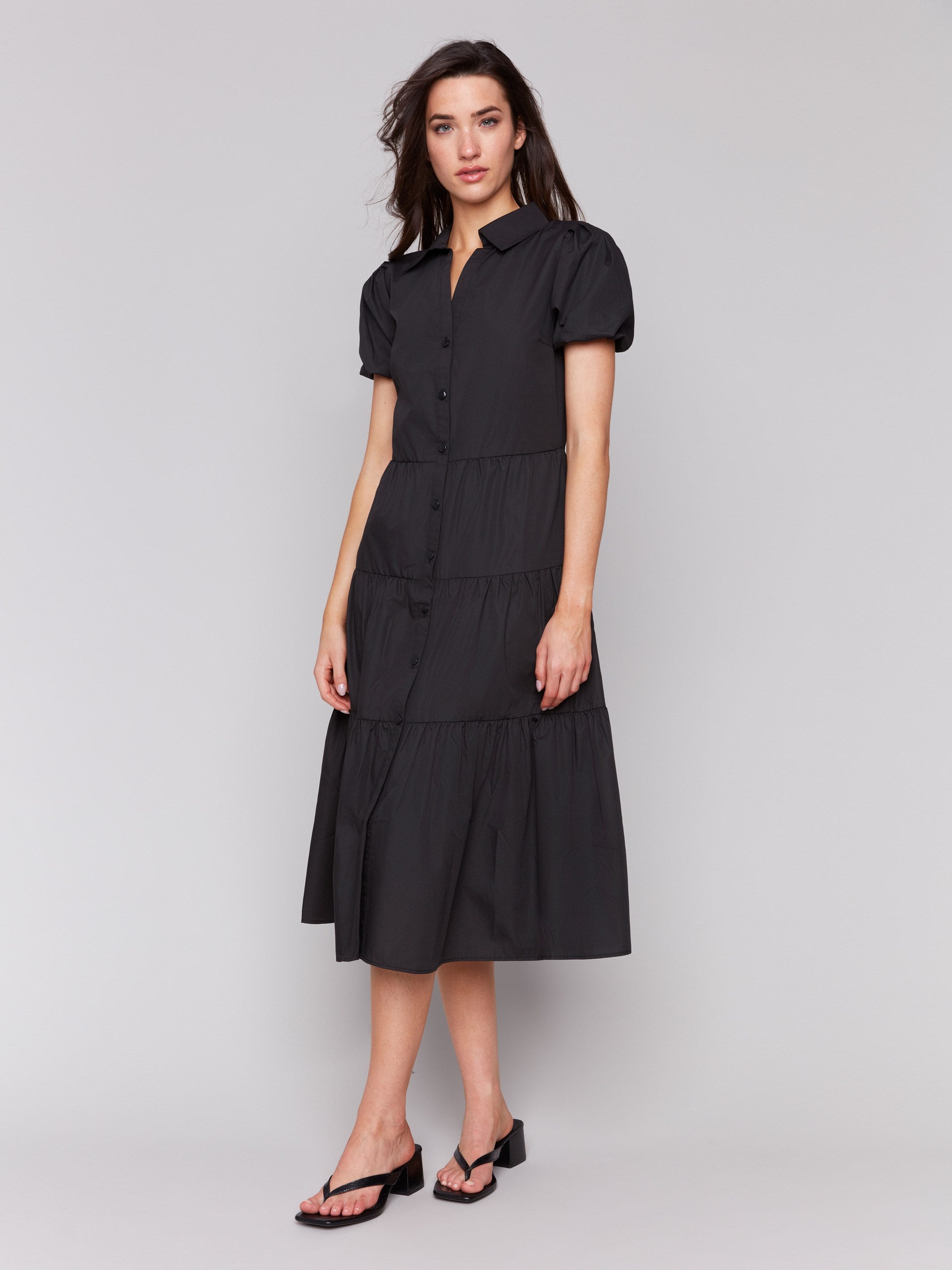 Elegant black dress with button-down front by Charlie B.