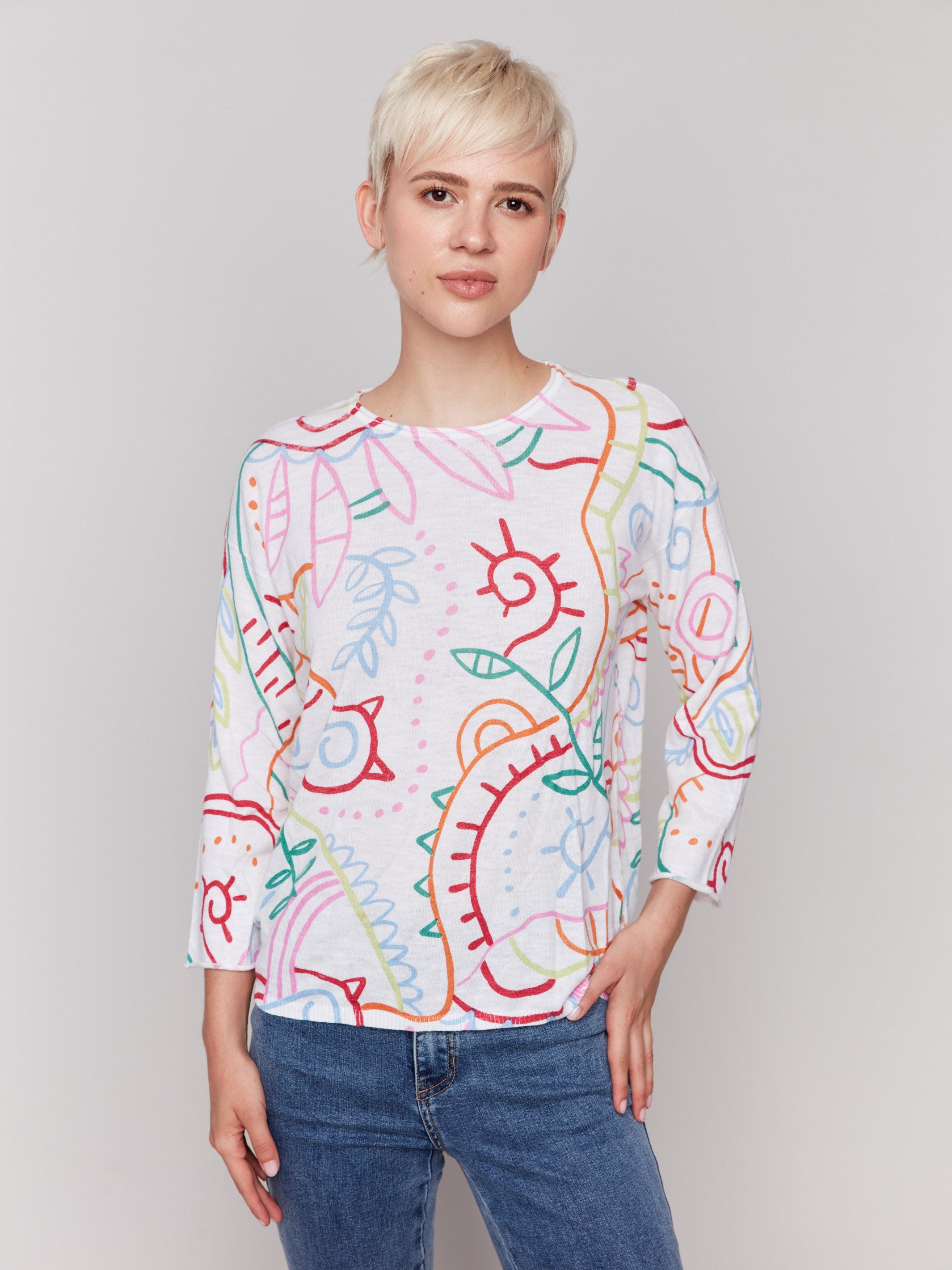 Multicolor cotton sweater with a round neckline by Charlie B.