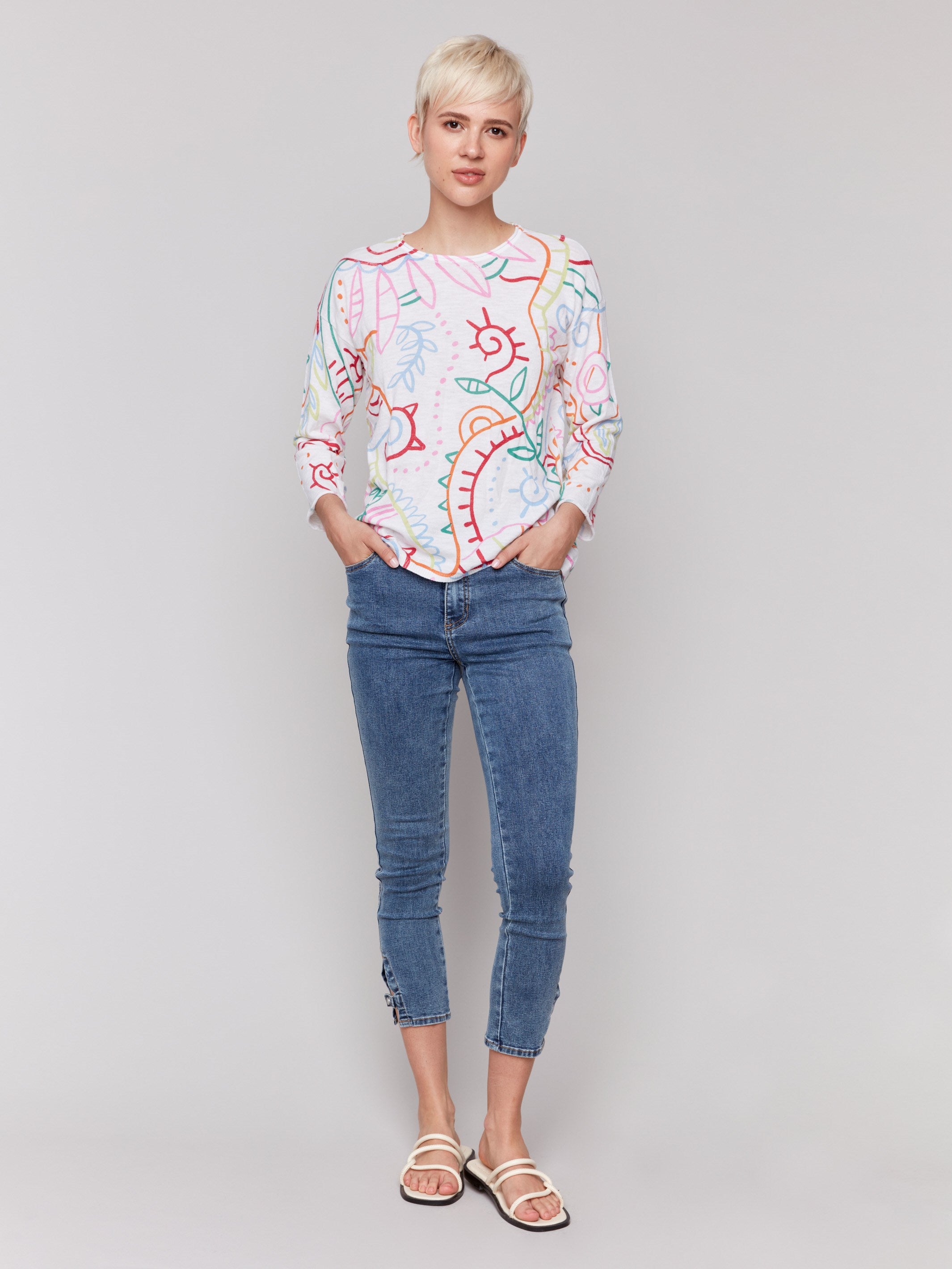 Abstract multicolor pattern cotton sweater by Charlie B.