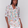 Shirt with a stylish collar and vibrant abstract pattern by Charlie B.