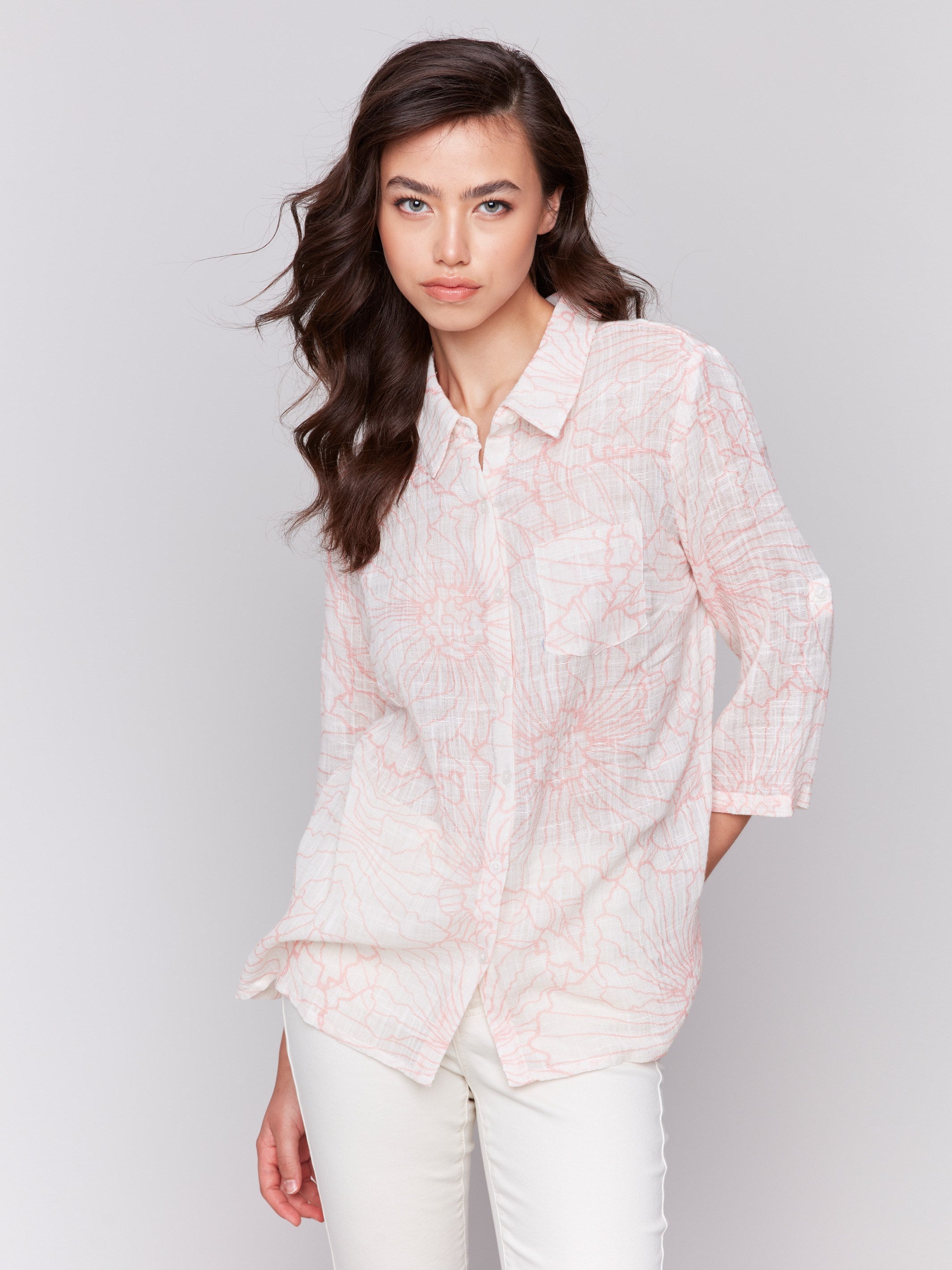 Guava shirt featuring a classic shirt collar by Charlie B.