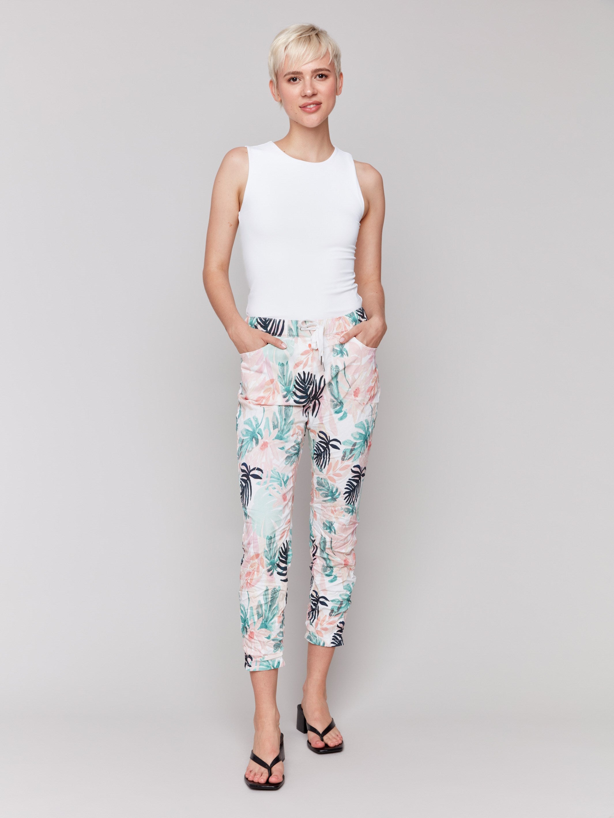 Relaxed fit jogger pants with floral design and two side pockets by Charlie B.