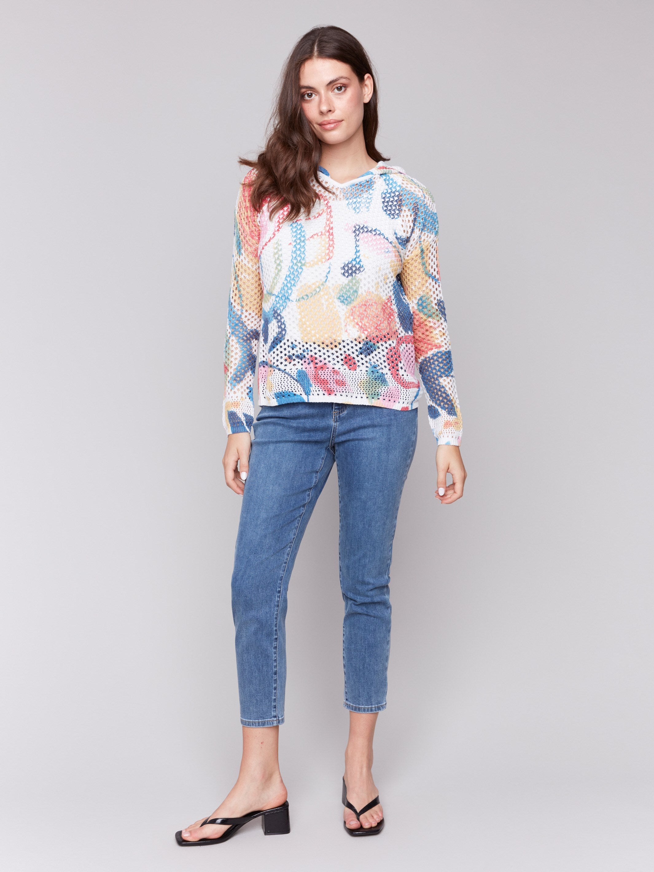 Colorful abstract pattern sweater by Charlie B, ideal for vibrant style lovers.