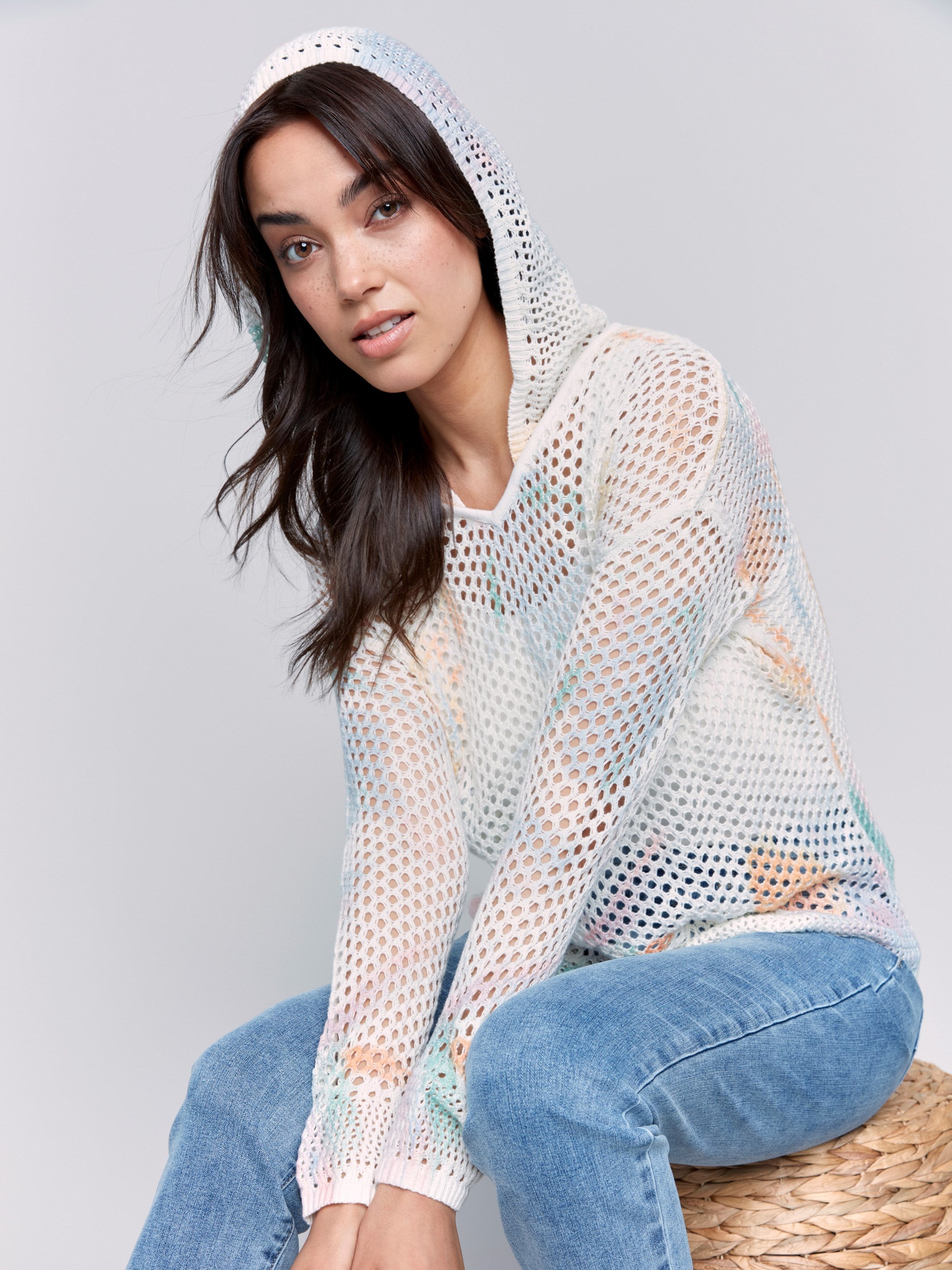 Pastel abstract pattern enhances this stylish hoodie by Charlie B.