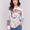 Long-sleeve tie-dye sweater in Frost with a crew neck and frayed edge by Charlie B.