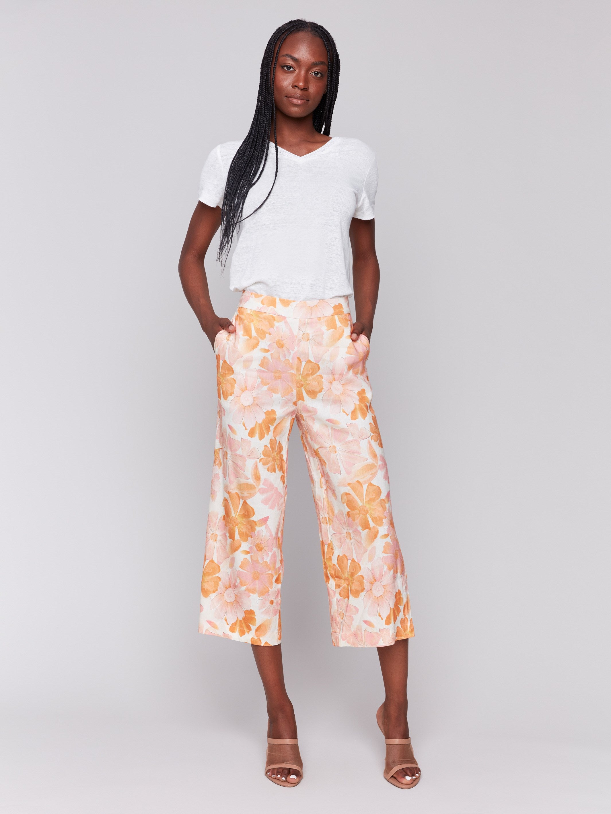 Wide leg floral printed pants with high-rise waist by Charlie B.