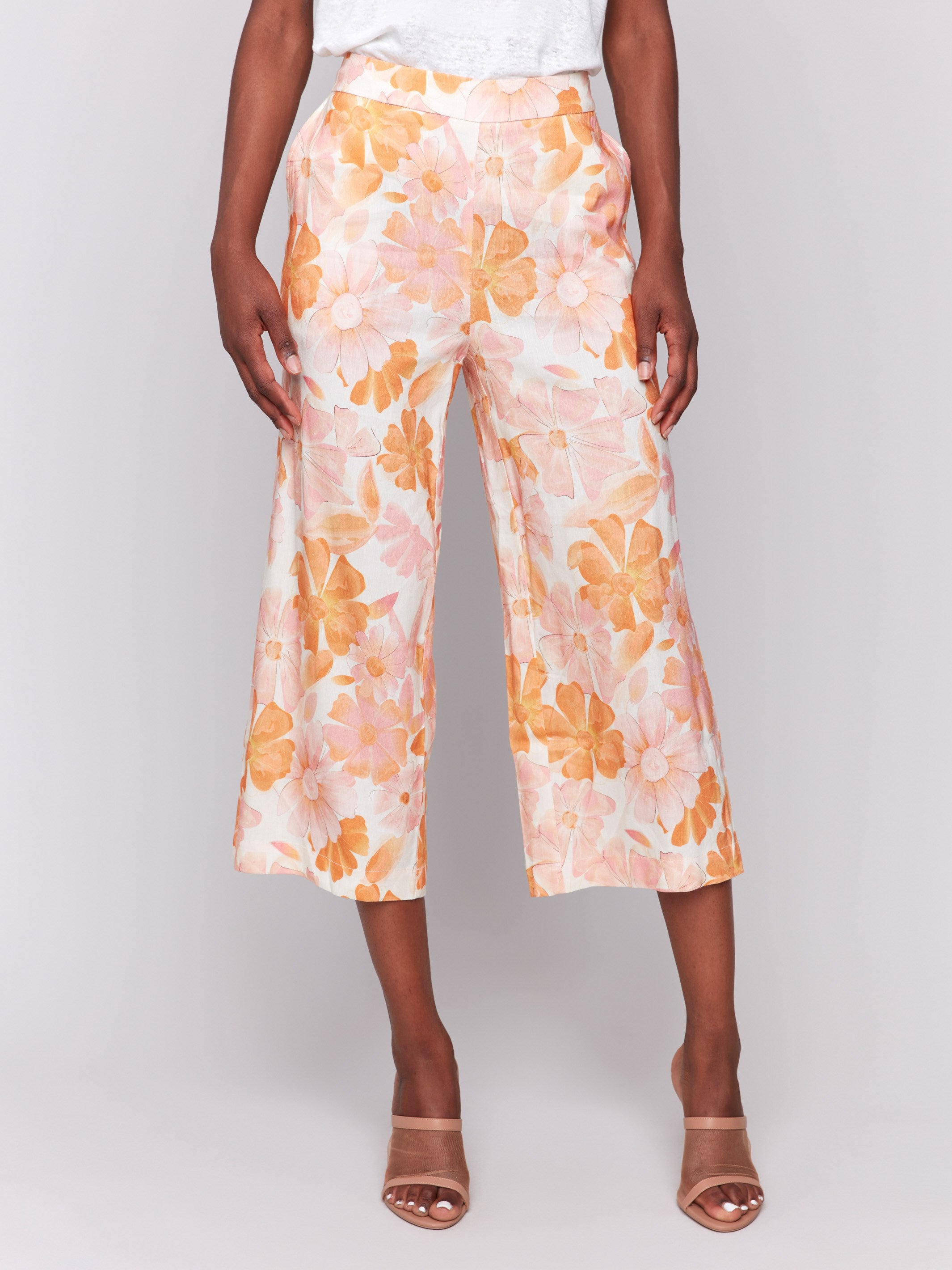 Cropped length pants featuring stretch fabric by Charlie B.