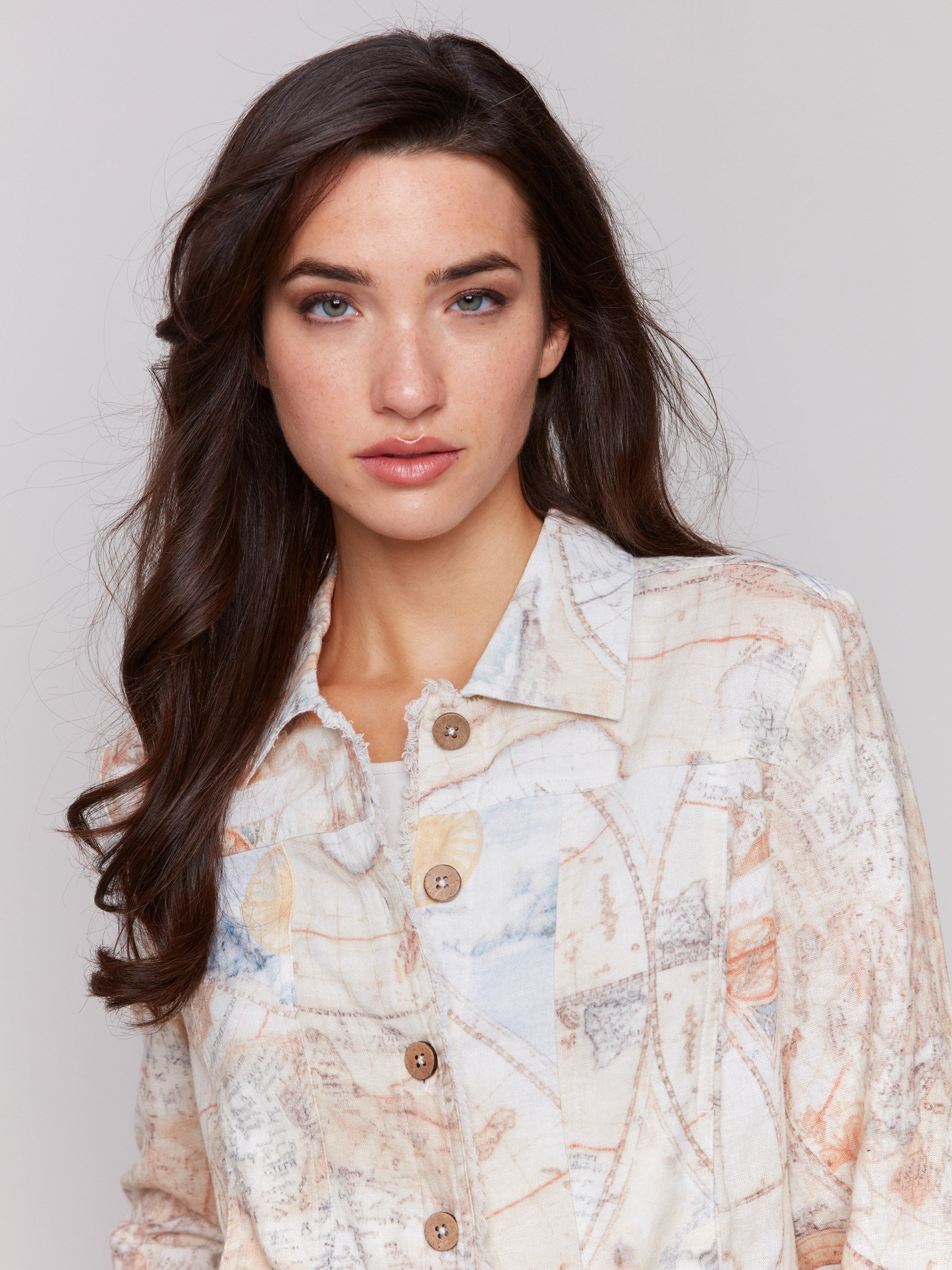 Linen-blend jacket with stylish frayed edges by Charlie B.