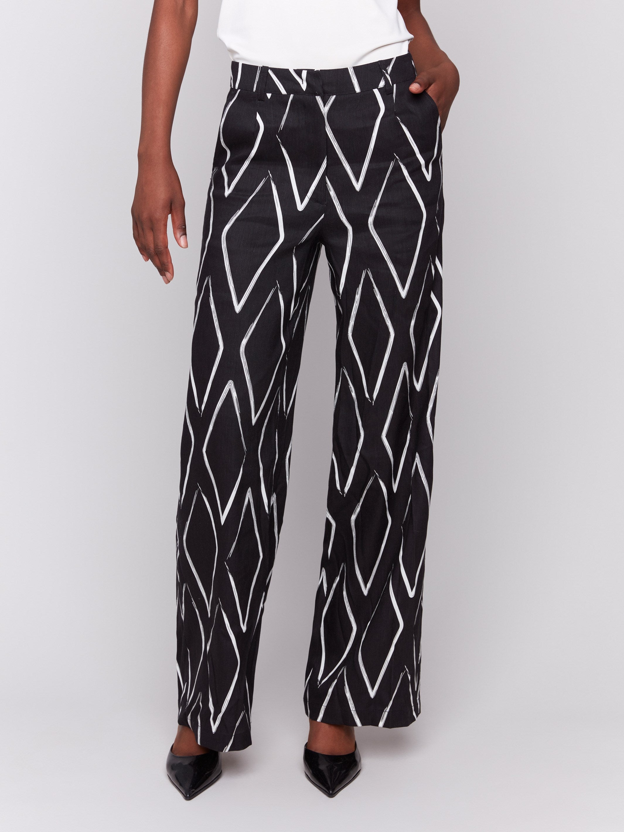 Long length pants with a modern flair by Charlie B.