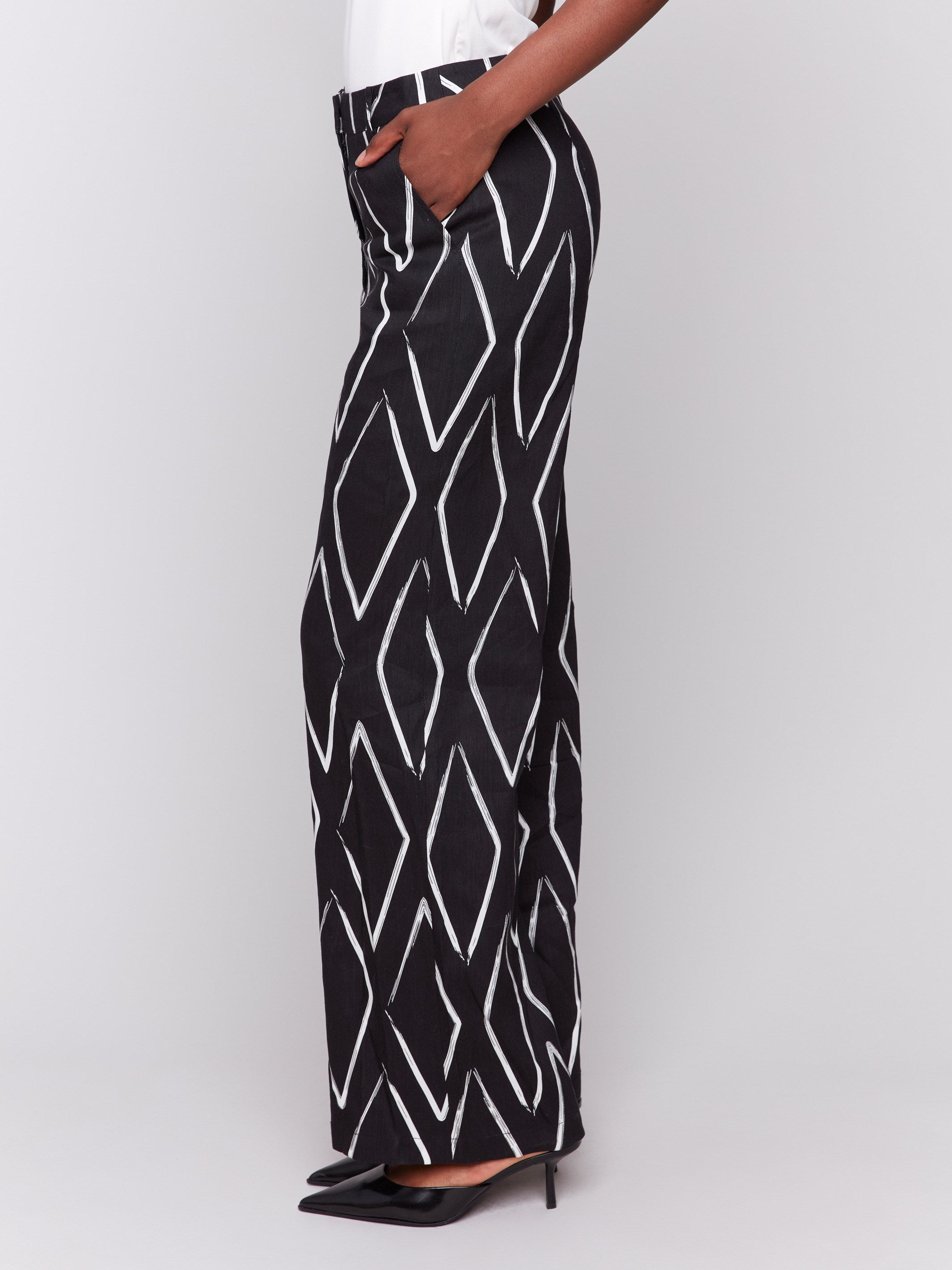 Wide-leg pants crafted from stretch fabric by Charlie B.