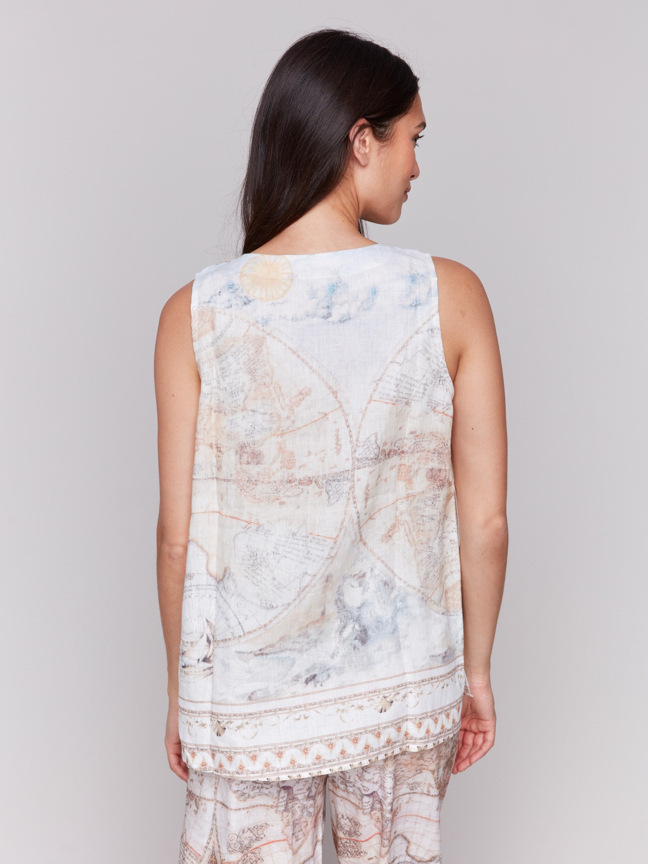 Stylish sleeveless design in a linen blend by Charlie B.