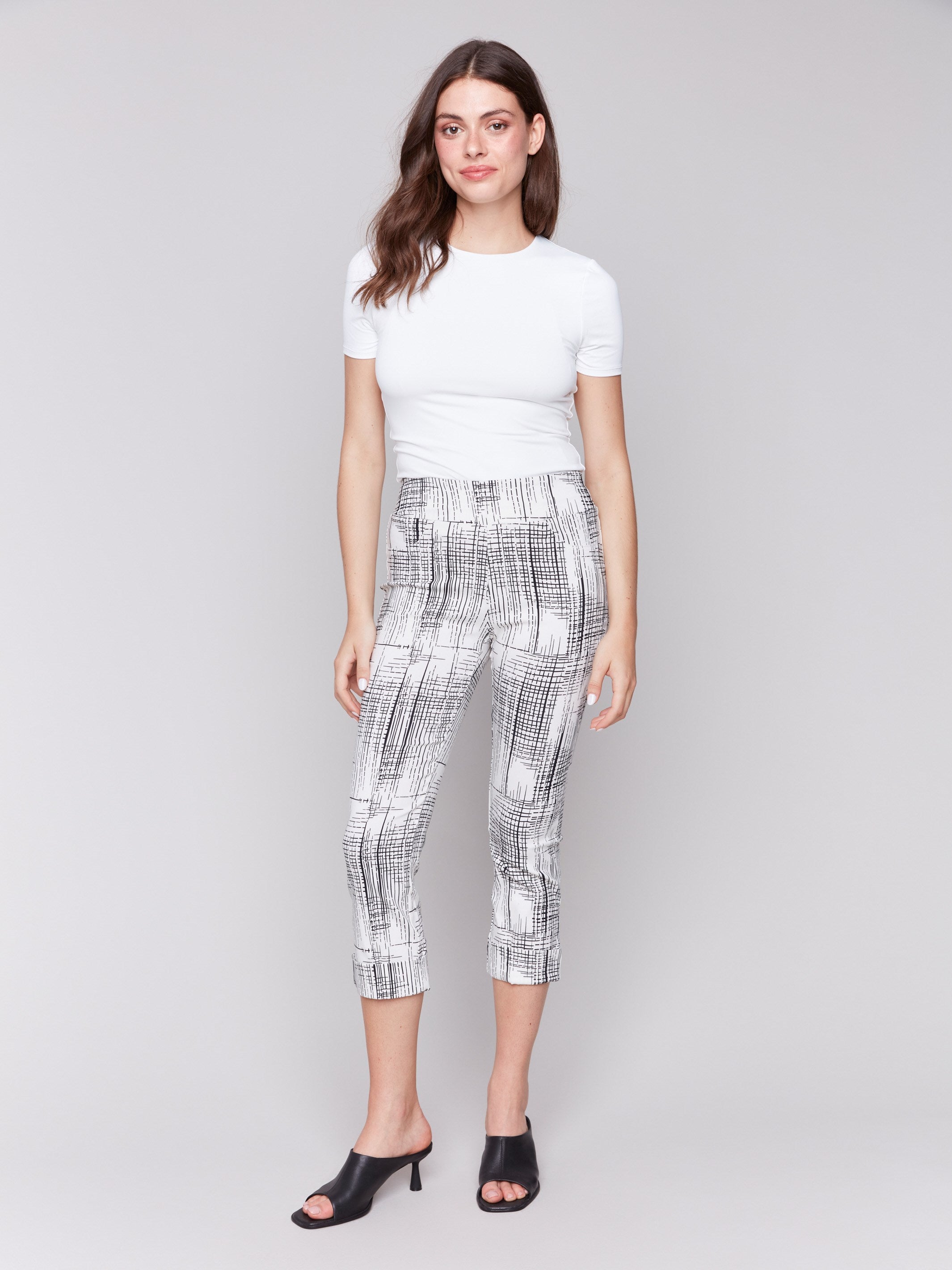 Pepper check-patterned capri pants with a slim leg fit by Charlie B.