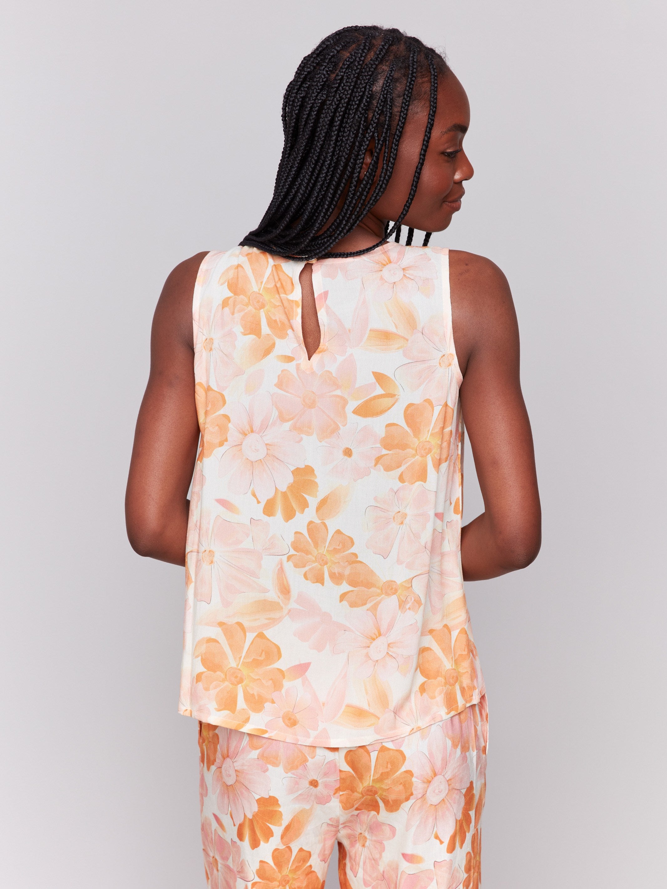 Crew neckline floral print sleeveless top by Charlie B.