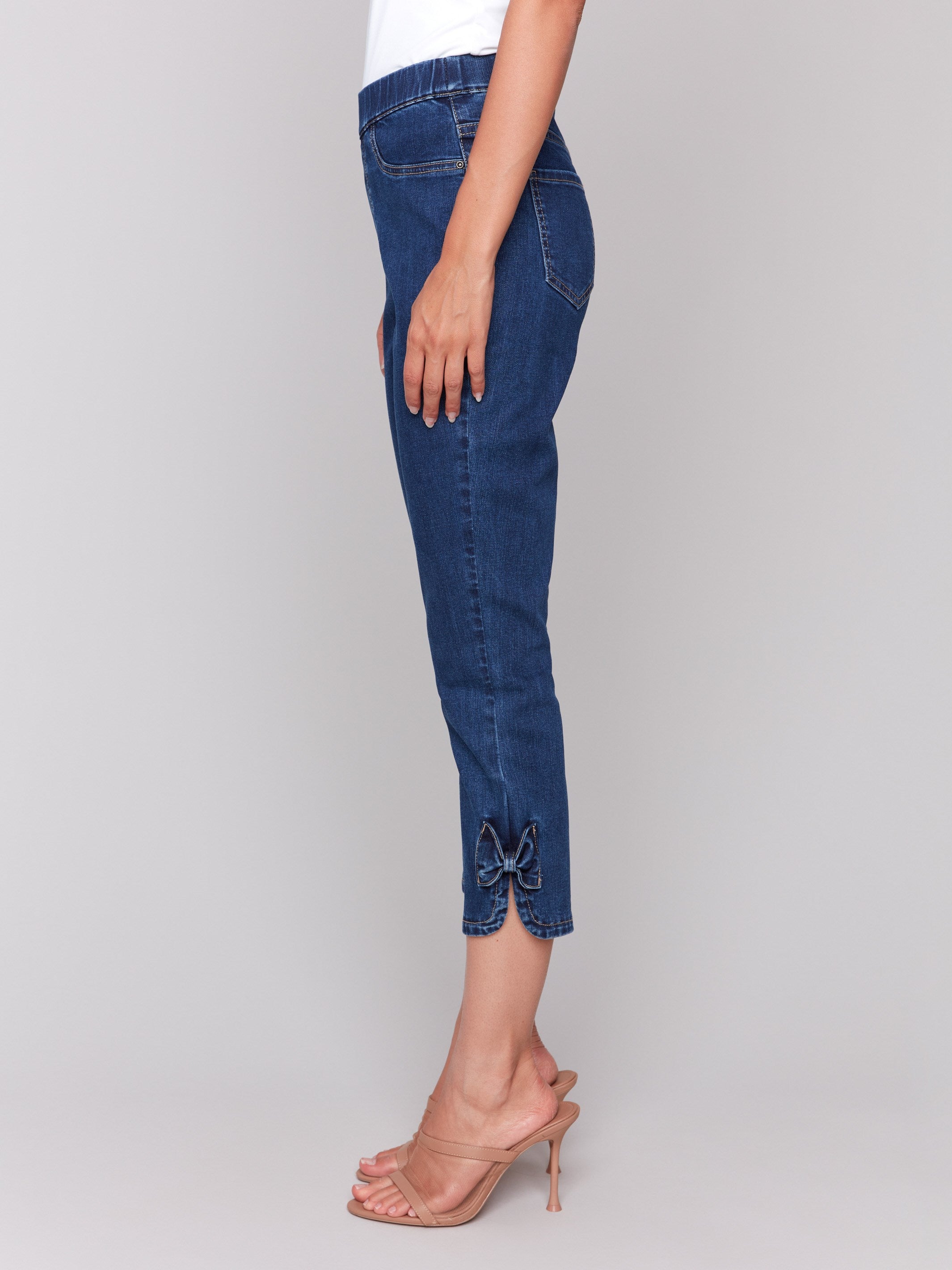 Indigo pull-on jeans with two faux front pockets by Charlie B.