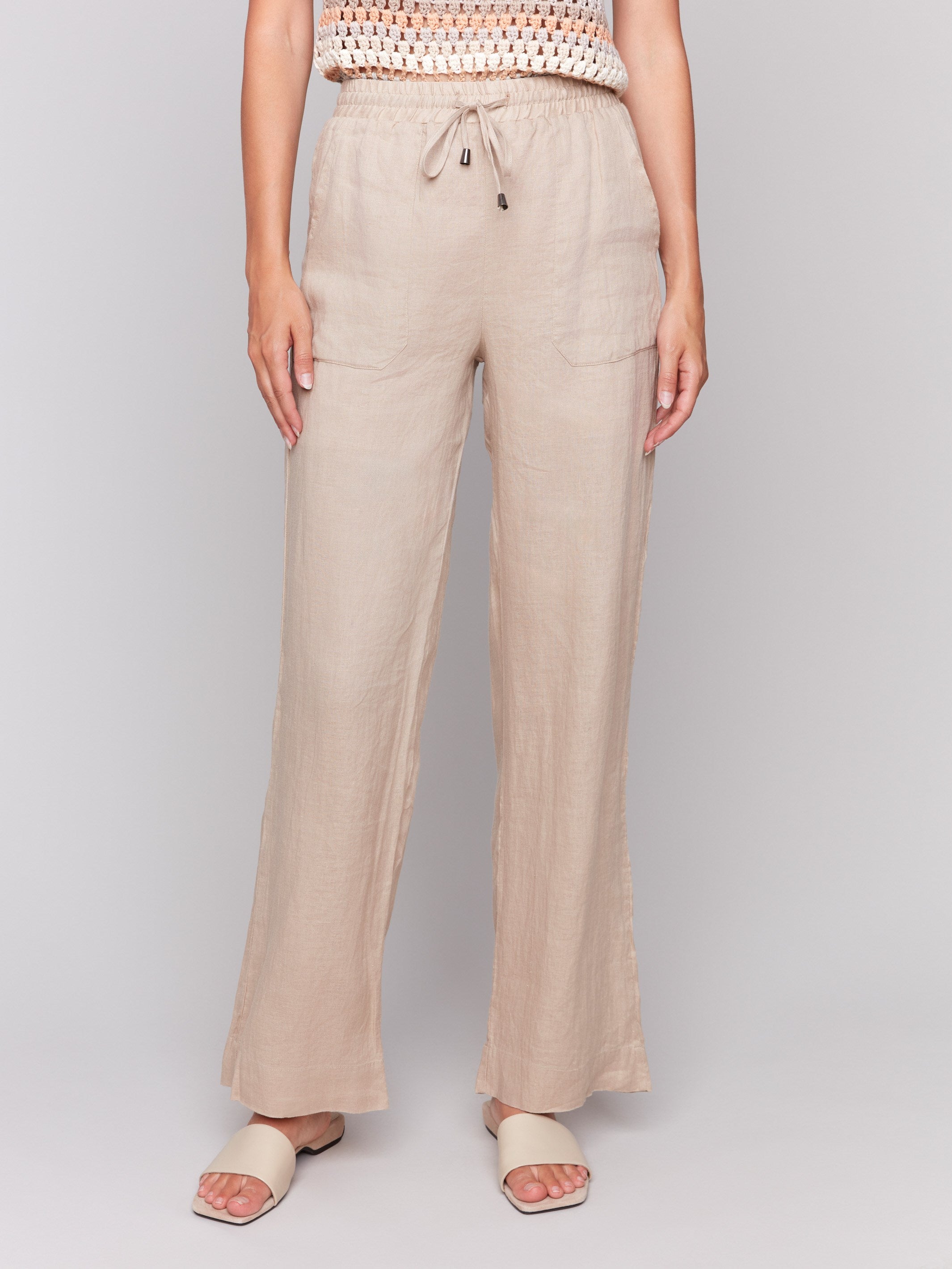 Linen-blend pants featuring utility pockets by Charlie B.