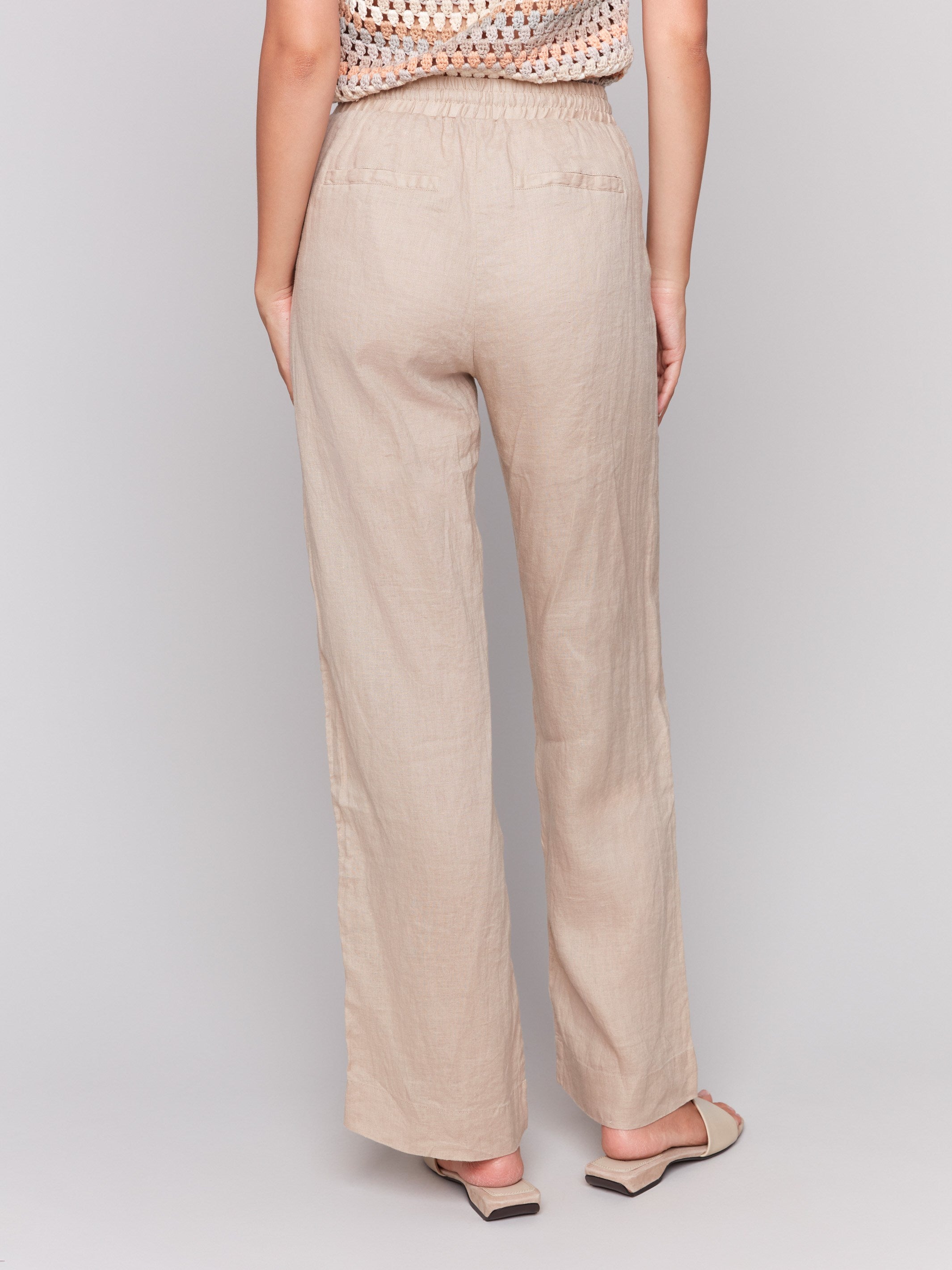 Comfortable pull-on style trousers in biscuit color by Charlie B.